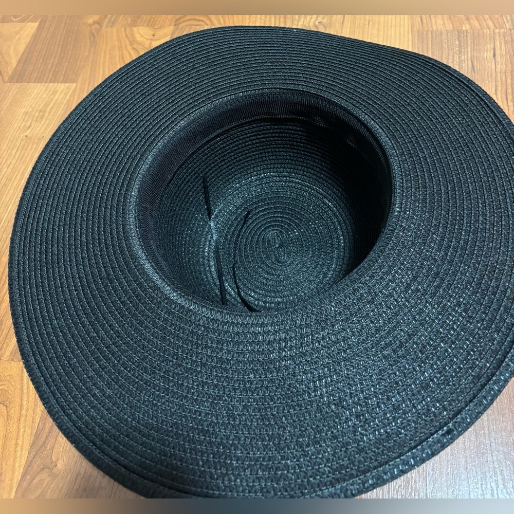 NEW Leopard Print Black Wide-Brim Straw Hat - Picture 3 of 3